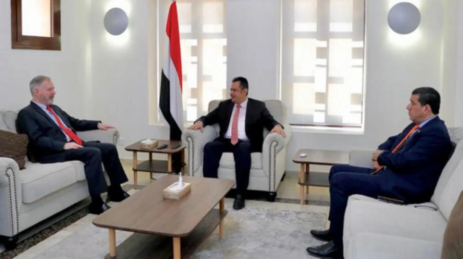 Yemeni Prime Minister Maeen Abdulmalik meeting with US Ambassador to Yemen Christopher Henzel, Saba News Agency  