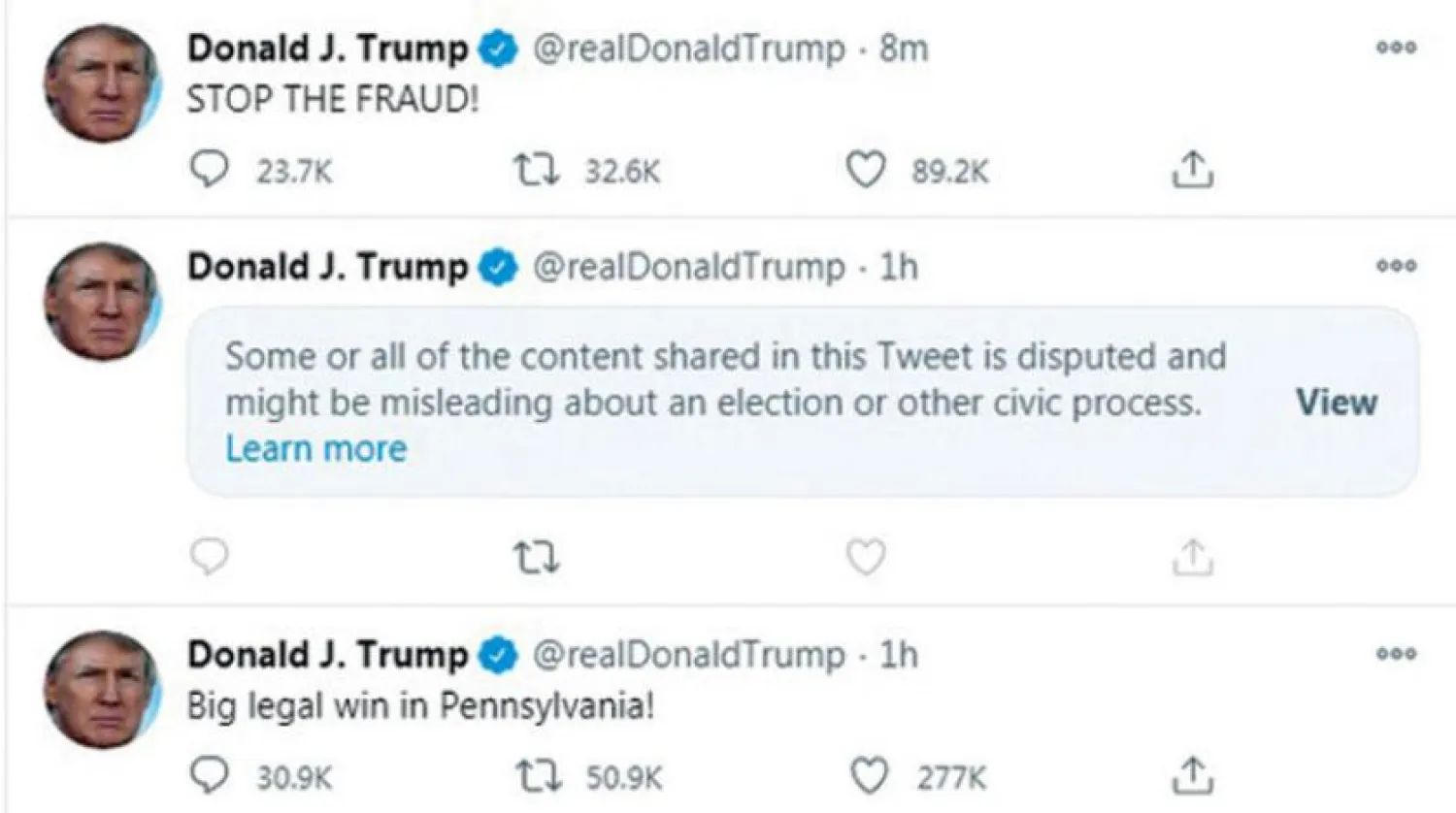 Twitter, Trump'ın seçim sonuçları hakkındaki bazı paylaşımlarını sansürledi