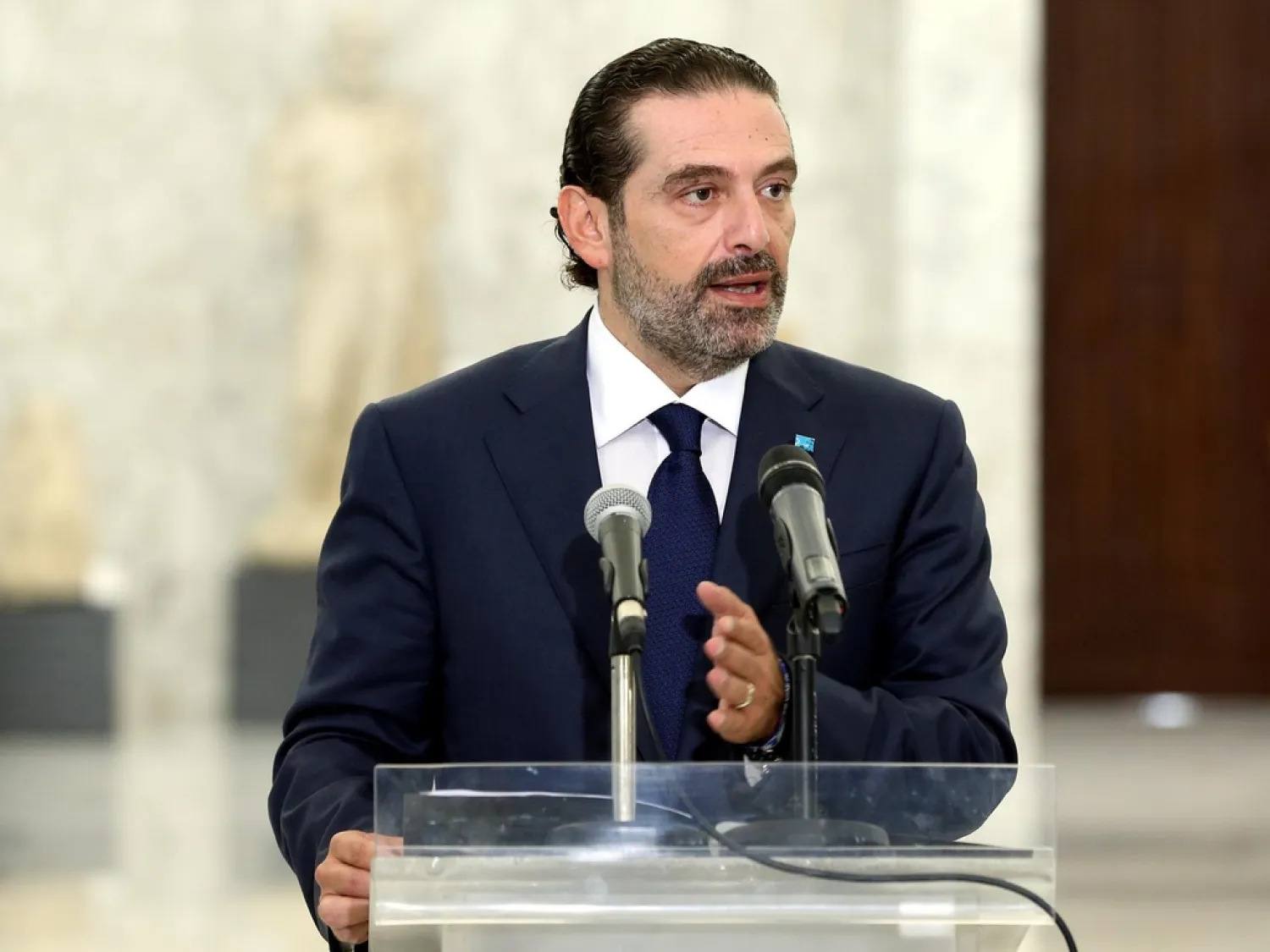 Saad Hariri at the presidential palace in Baabda, Lebanon on October 12, 2020. Dalati Nohra / Handout via Reuters