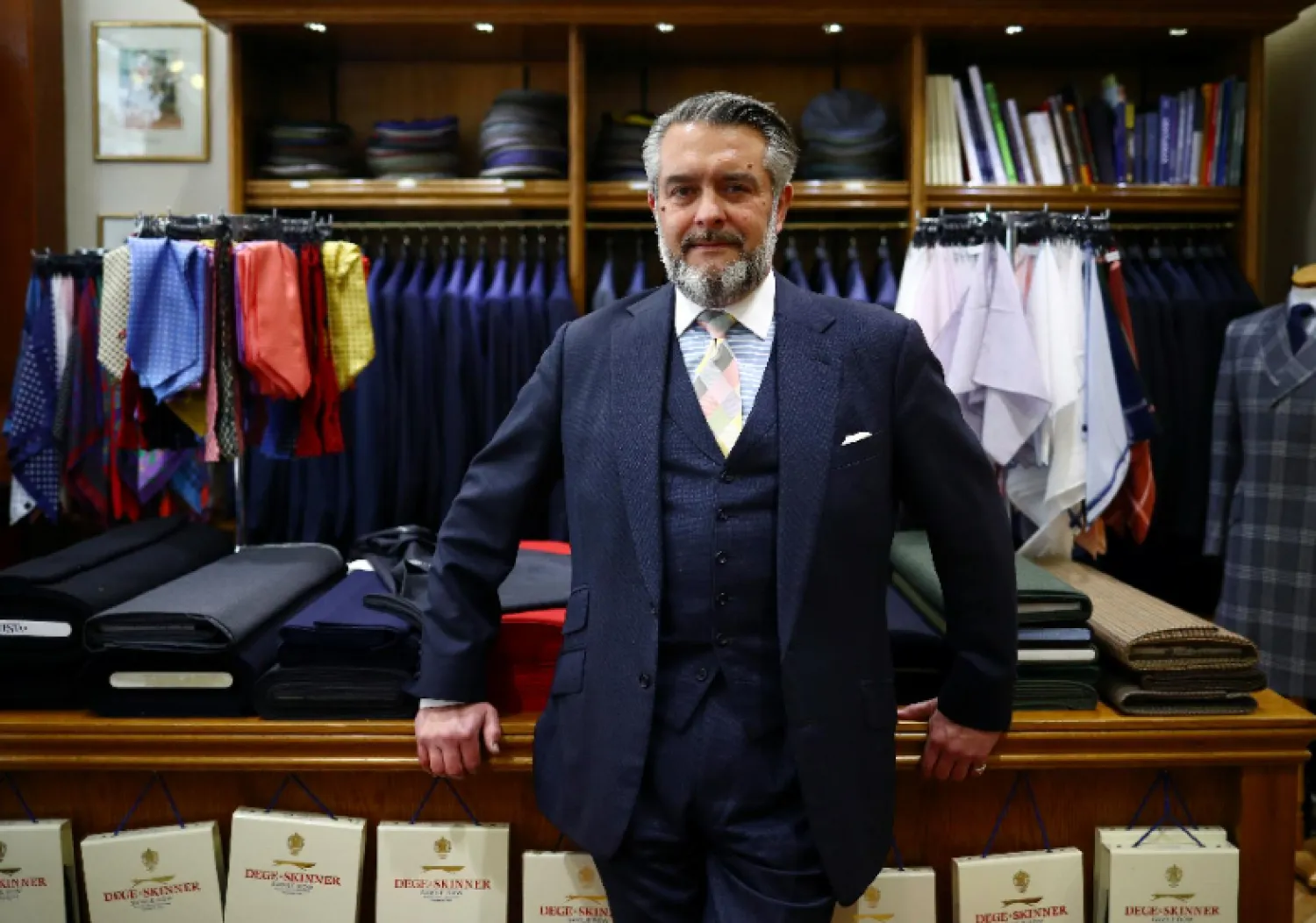 Dege & Skinner Managing Director William Skinner poses for a portrait in the Dege & Skinner tailors on Savile Row, amid the coronavirus disease (COVID-19) outbreak, in London, Britain October 7, 2020. Reuters