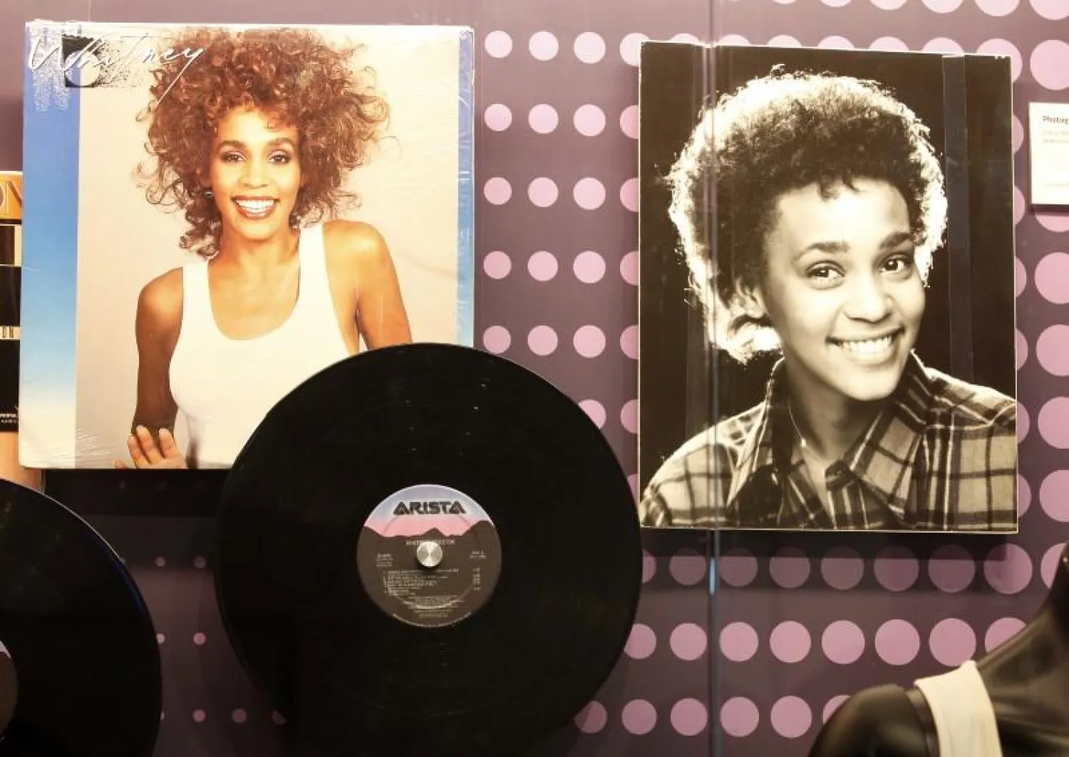 FILE PHOTO: One of the Arista record label albums by late singer Whitney Houston is pictured during a press preview of the new exhibit "Whitney! Celebrating The Musical Legacy of Whitney Houston", at The Grammy Museum in Los Angeles, California August 15, 2012. Grammy award winning singer Houston was found dead in a Beverly Hills hotel room on February 11, 2012. REUTERS/Fred Prouser