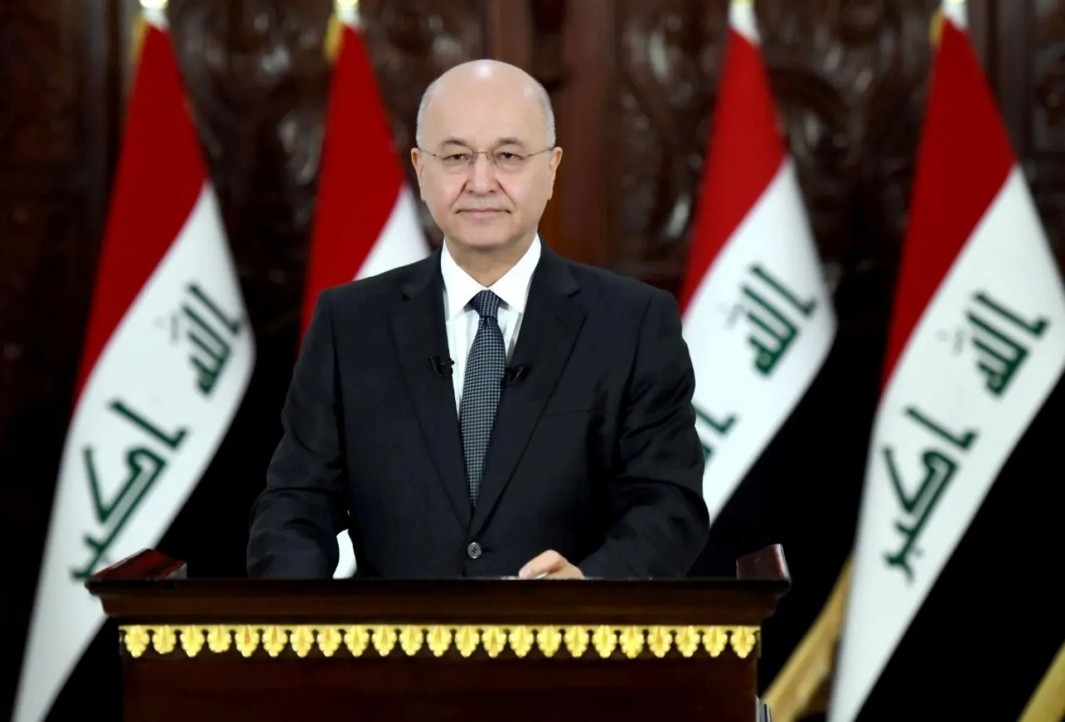 Iraq's President Barham Salih delivers a televised speech to people in Baghdad, Iraq October 31, 2019. The Presidency of the Republic of Iraq Office/Handout via REUTERS