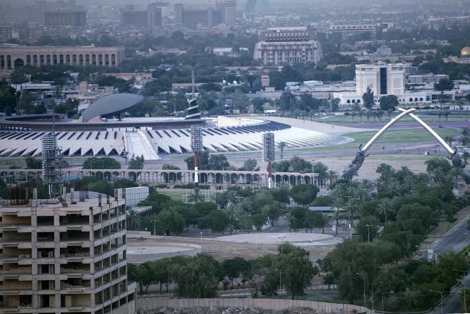 An aerial picture taken on board a helicopter shows a view of the Iraqi capital Baghdad, on June 23, 2014. (AP)