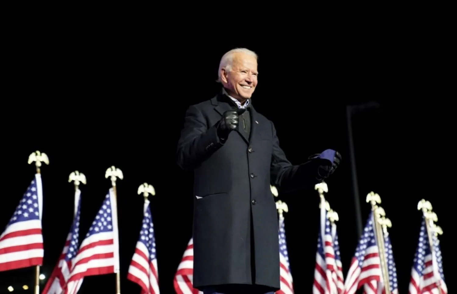 Democratic US presidential nominee and former Vice President Joe Biden smiles during a drive-in campaign rally at Heinz Field in Pittsburgh, Pennsylvania, US, November 2, 2020. (Reuters)