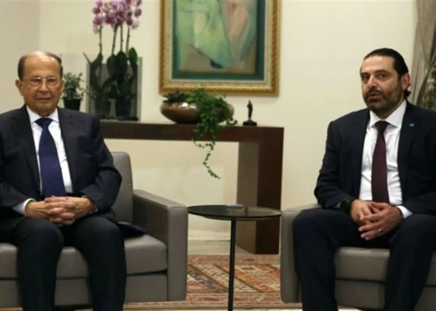 اللقاء بين رئيس الجمهورية اللبناني ميشال عون ورئيس الوزراء المكلف سعد الحريري (الوكالة الوطنية للإعلام)