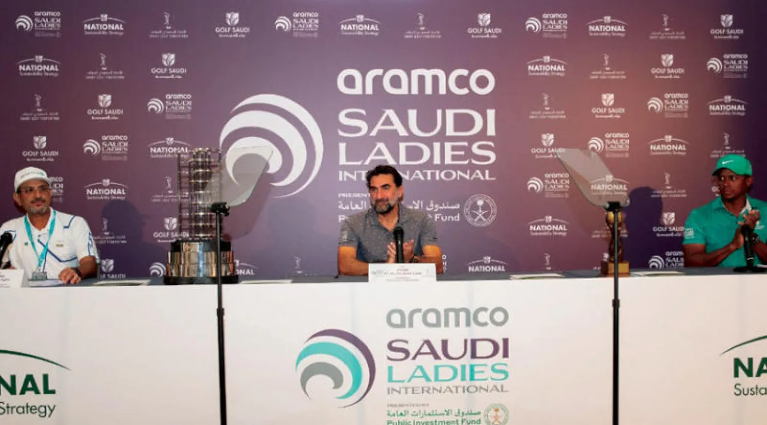 ياسر الرميان رئيس اتحاد الغولف السعودي خلال إعلانه عن الاستراتيجية الجديدة (الشرق الأوسط)