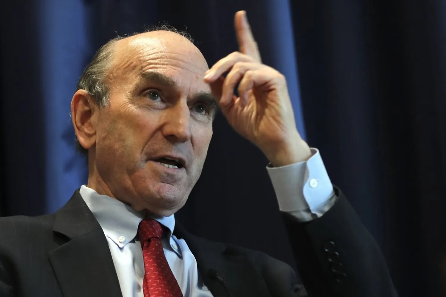 Elliot Abrams, U.S. special representative for Iran, talks during an interview with The Associated Press at the US Embassy in Abu Dhabi, United Arab Emirates, Thursday, Nov. 12, 2020. (AP Photo/Kamran Jebreili)
