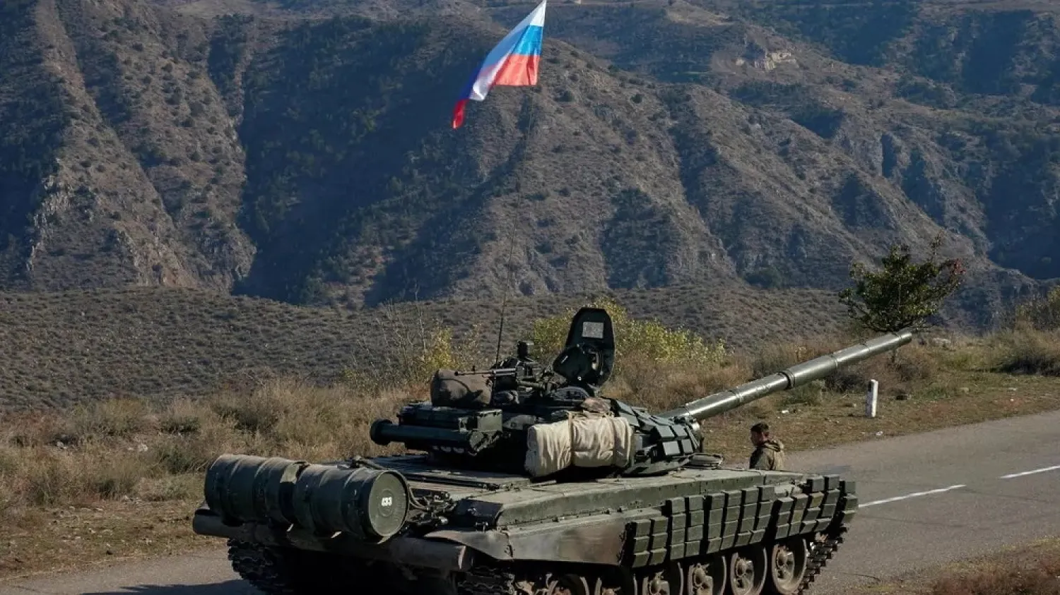 A member of the Russian peacekeeping troops seen near the border with Armenia, in the region of Nagorno-Karabakh, November 10, 2020. (Reuters)