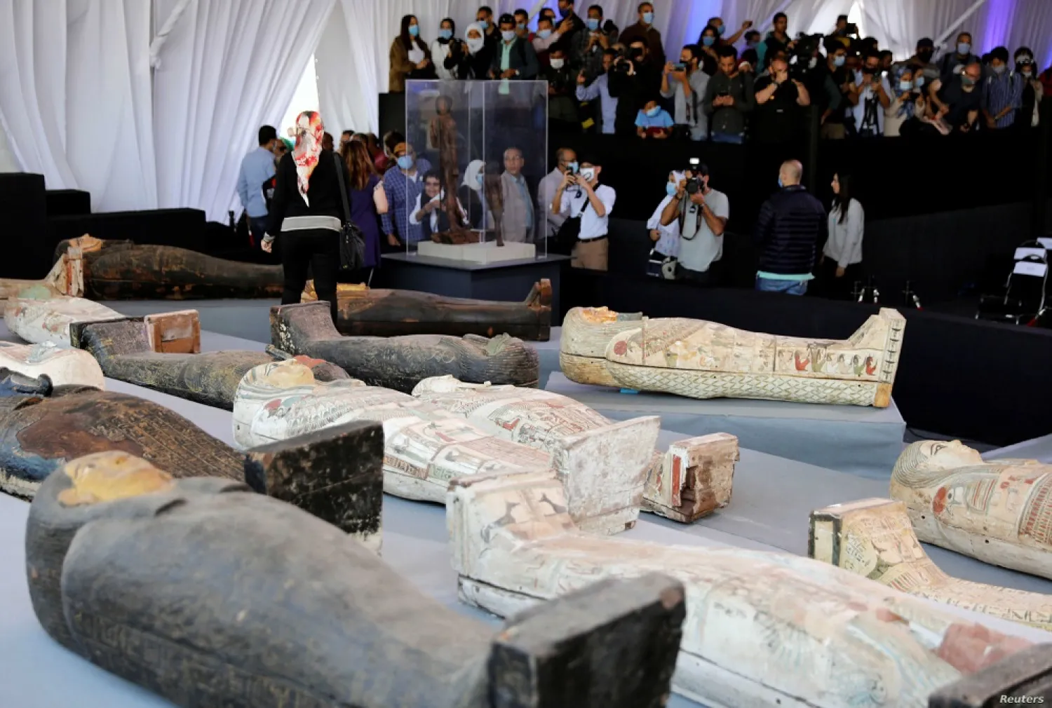 Egypt on Saturday showcased more than 100 coffins dating back 2,500 years. (Reuters)
