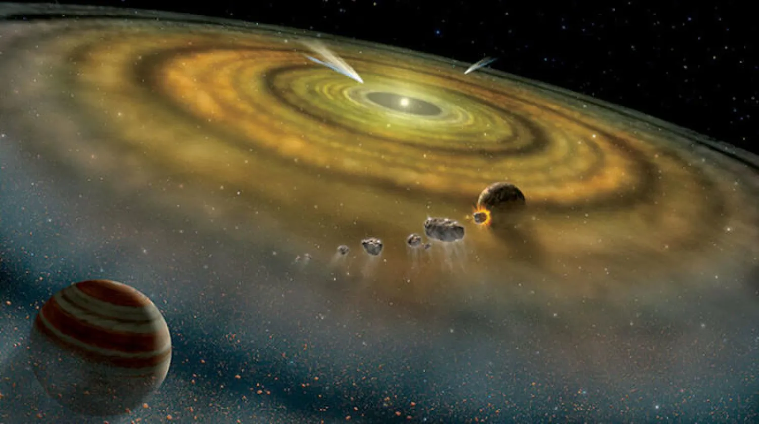 تصور فني للغبار والغاز المحيط بنظام كوكبي حديث التكوين (ناسا)
