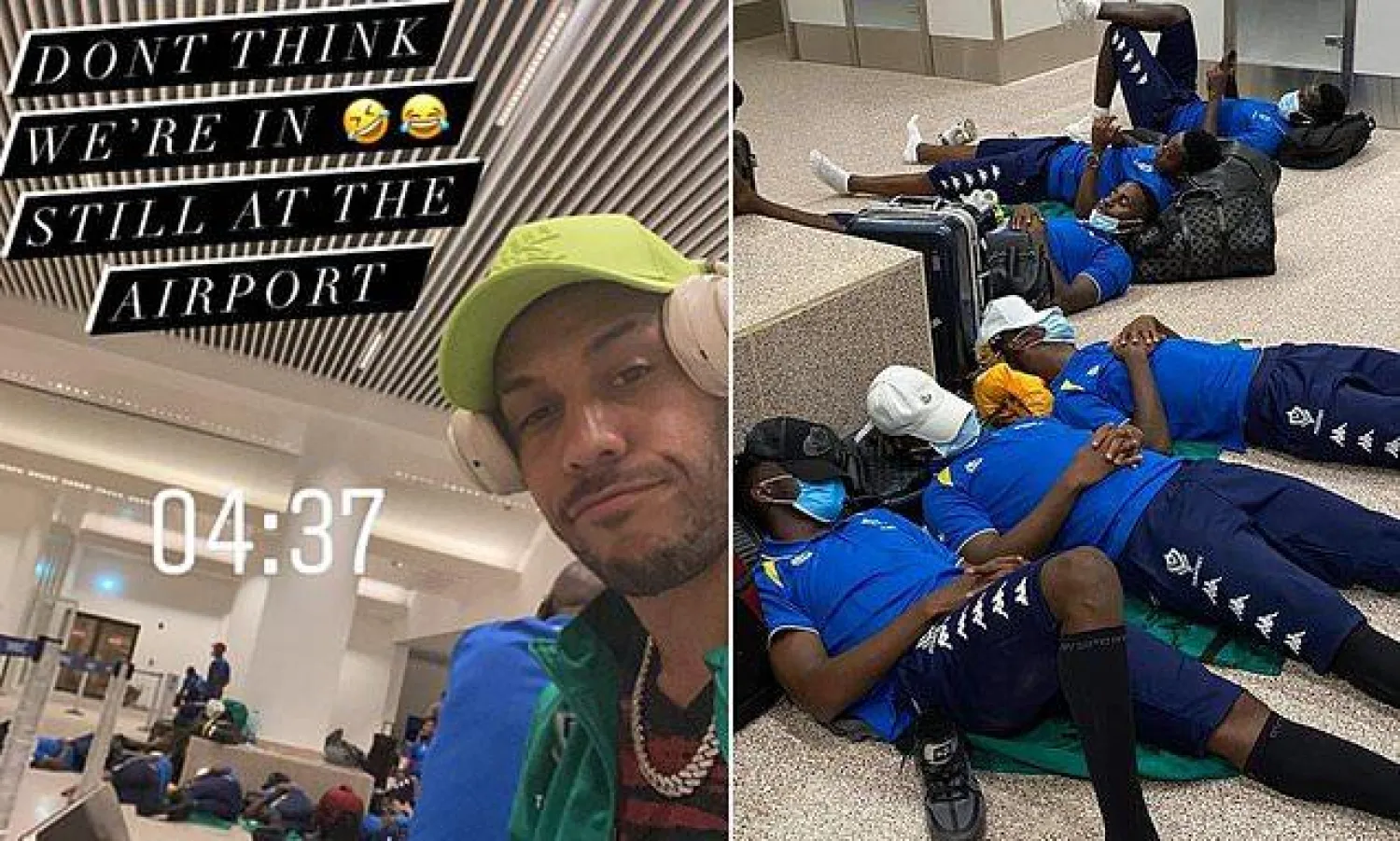 لاعبو منتخب الغابون ينامون على الأرض في مطار بانغول (ديلى ميل)