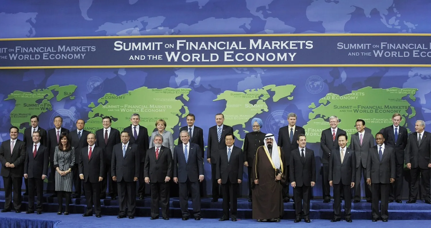 World leaders pose for a group photo at the opening of the G20 Summit hosted by US President George W. Bush (7th L) on November 15, 2008 in Washington, DC. (AFP)