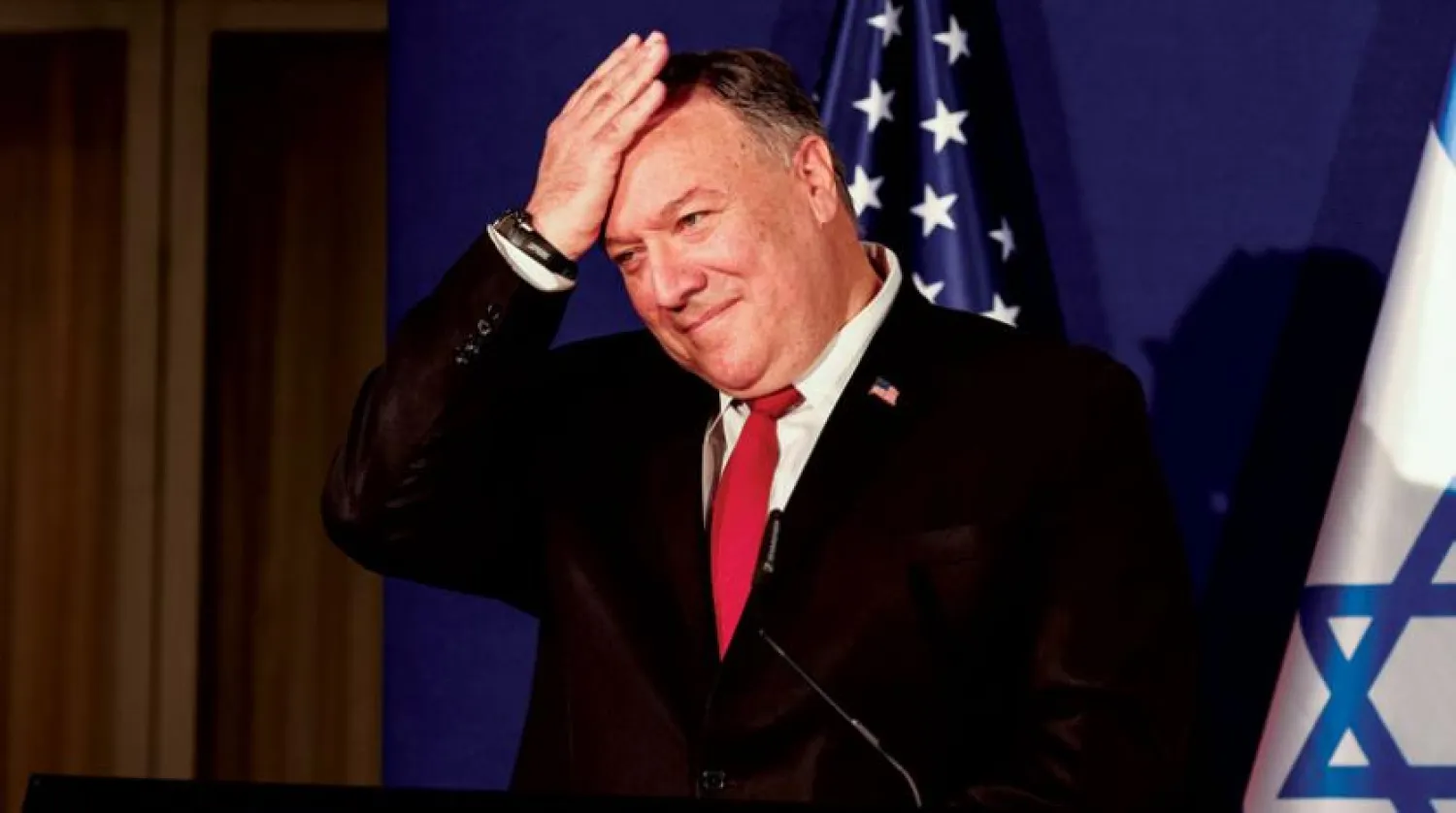 ABD Dışişleri Bakanı Mike Pompeo,  dün Kudüs’te gerçekleştirdiği bir basın toplantısındayken (Reuters)