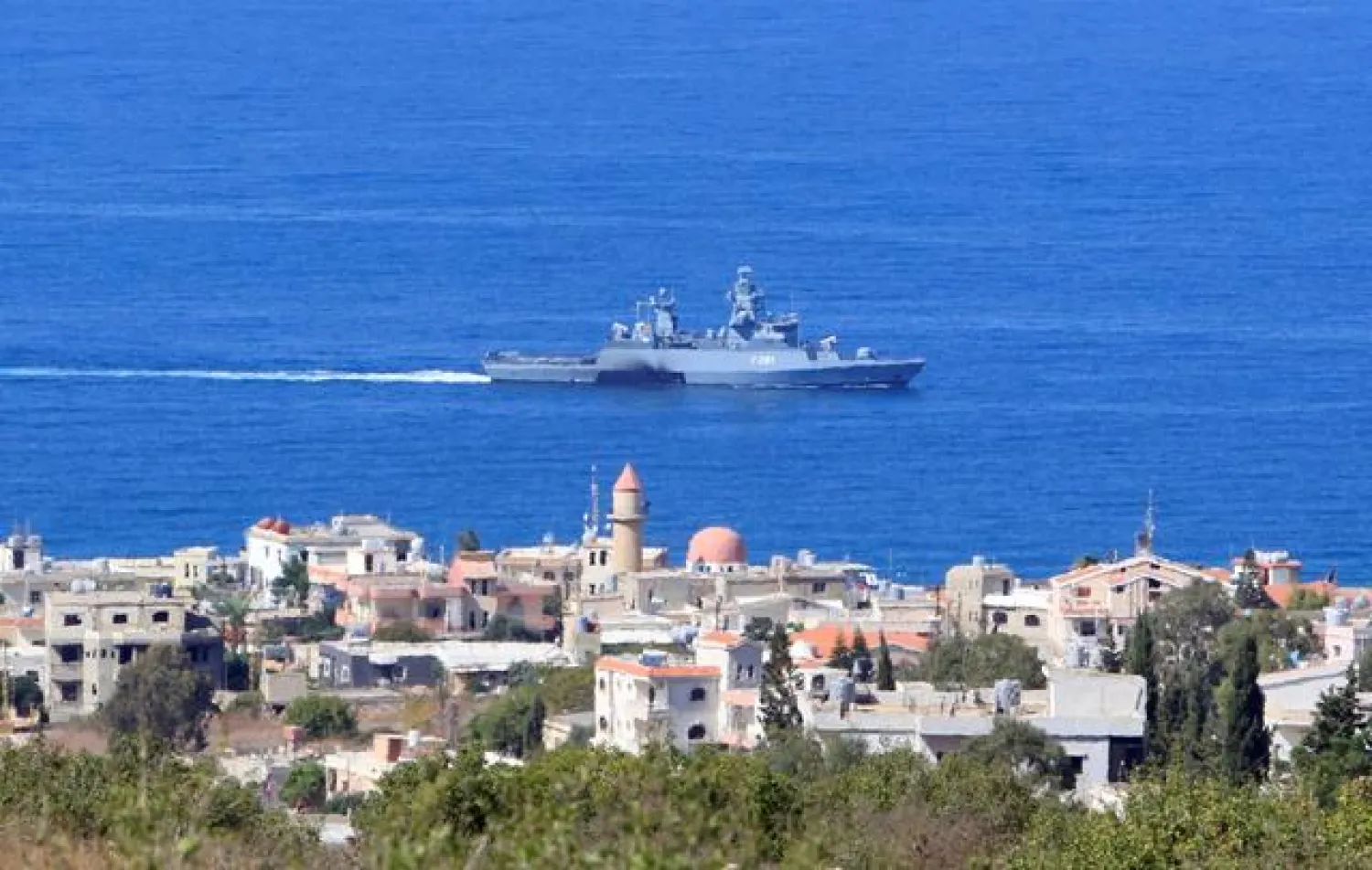 FILE PHOTO: A UN naval ship is pictured off the Lebanese coast in the town of Naqoura, near the Lebanese-Israeli border, southern Lebanon October 14, 2020. REUTERS/Aziz Taher/File Photo
