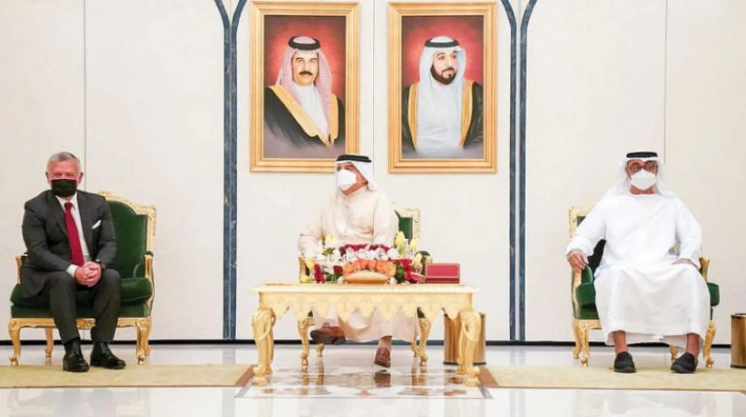 King Hamad bin Isa Al Khalifa of Bahrain, Jordan’s King Abdullah II bin Al Hussein and Crown Prince of Abu Dhabi Sheikh Mohamed bin Zayed Al Nahyan meet in Abu Dhabi. WAM