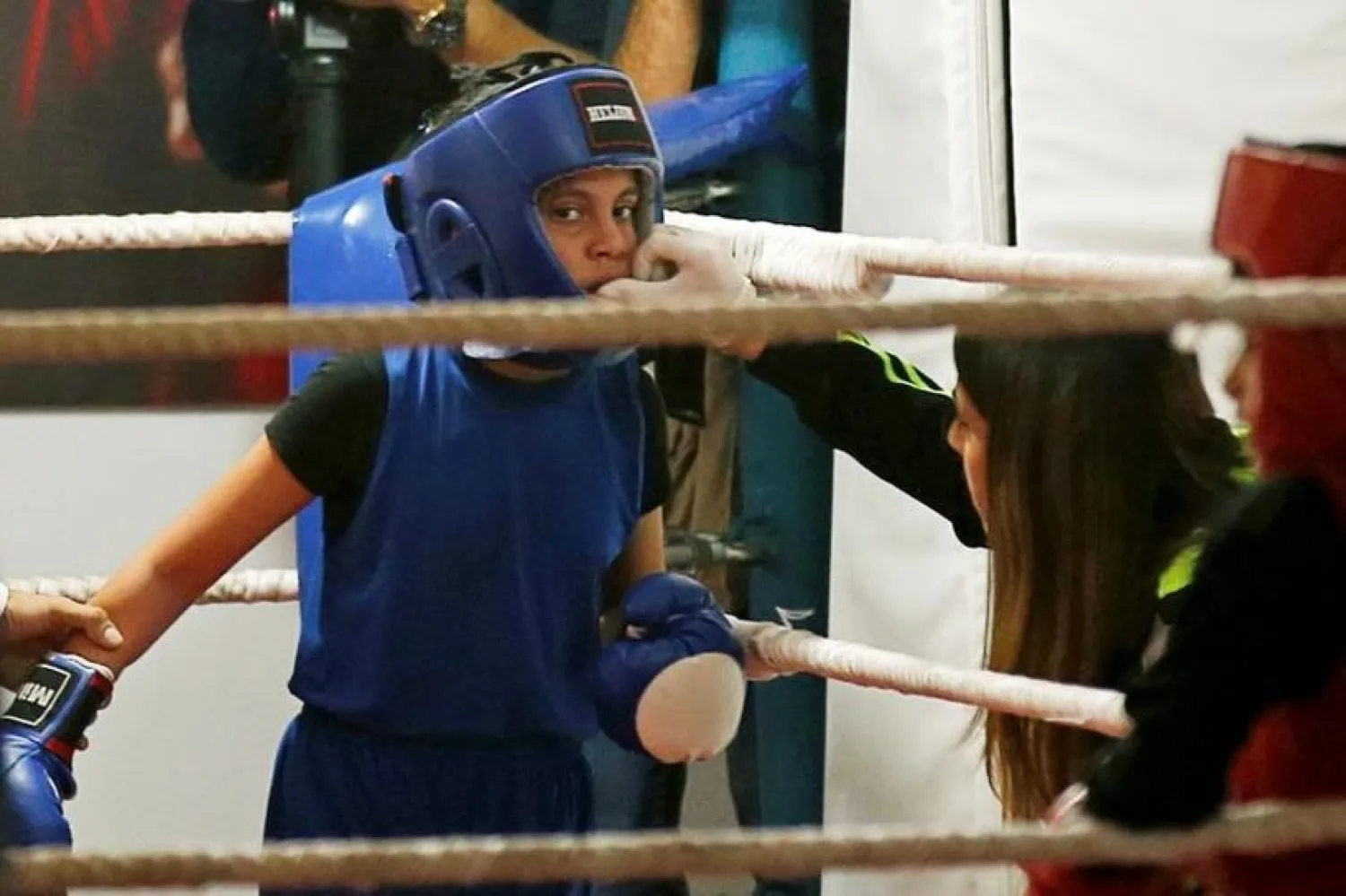 Young Palestinian girls competed in a female boxing tournament on Friday in the Gaza Strip. (Reuters)