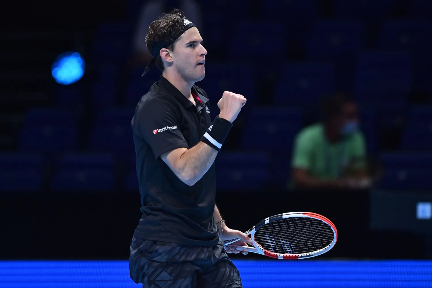 Austria's Dominic Thiem reacts on day seven of the ATP World Tour Finals tennis tournament at the O2 Arena in London on November 21, 2020. (Photo by Glyn KIRK / AFP)