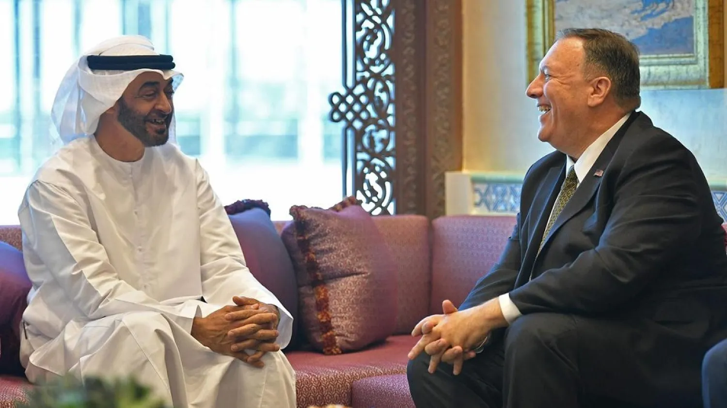 US Secretary of State Mike Pompeo (R) takes part in a meeting with Abu Dhabi Crown Prince Mohamed bin Zayed al-Nahyan in Abu Dhabi, UAE, on September 19, 2019. (AFP)