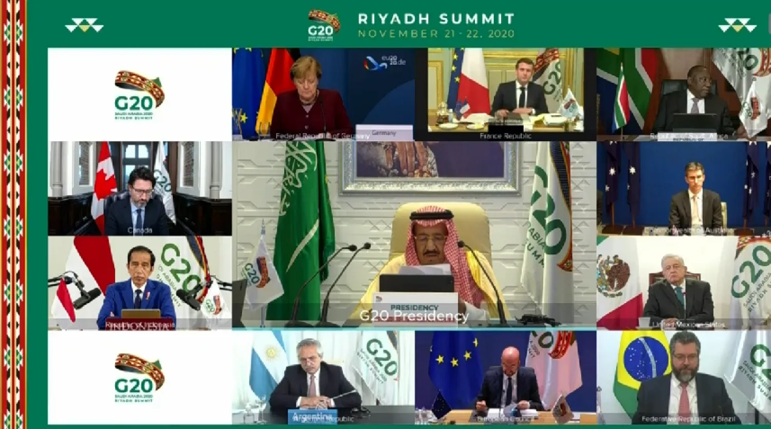 Saudi King Salman bin Abdulaziz gives his closing remarks at the G20 Riyadh Summit