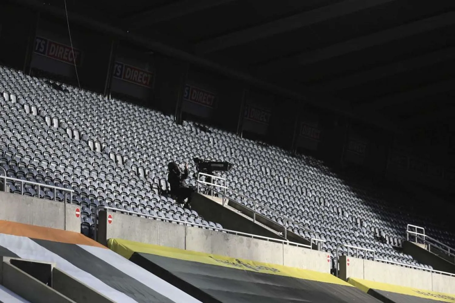 Empty stands during the English Premier League match between Newcastle United and Chelsea at St. James' Park in Newcastle, England, Nov. 21, 2020. (AP)