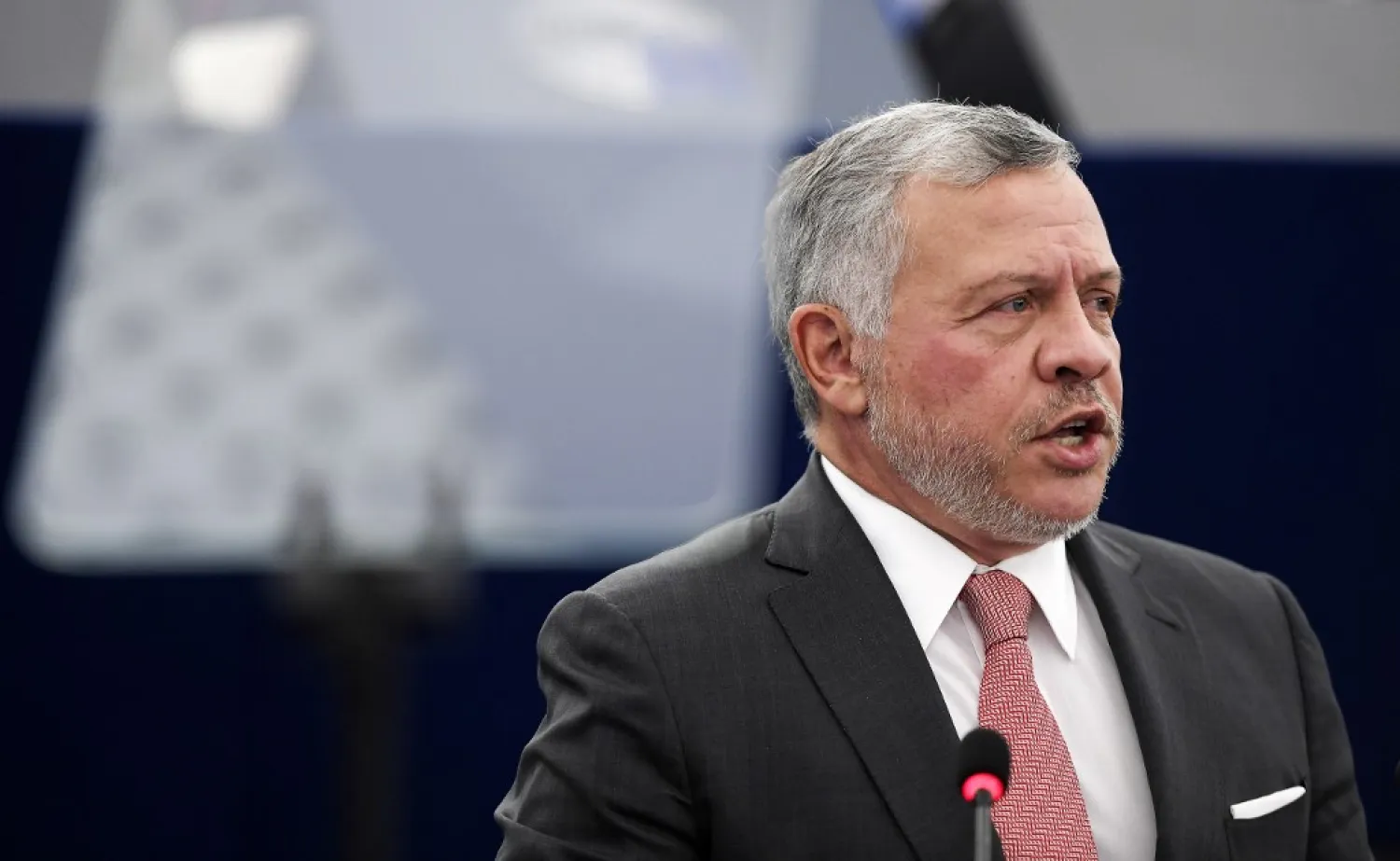Jordanian King Abdullah II gestures as he delivers a speech at the European Parliament, on January 15, 2020, in Strasbourg, eastern France. (AFP)