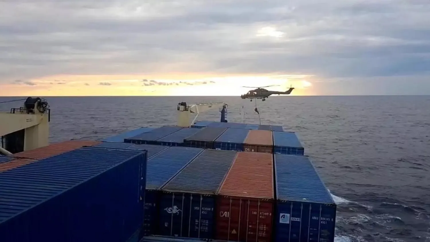 Footage filmed by crew shows a German soldier landing from a helicopter onto the Turkish cargo ship. (AFP)