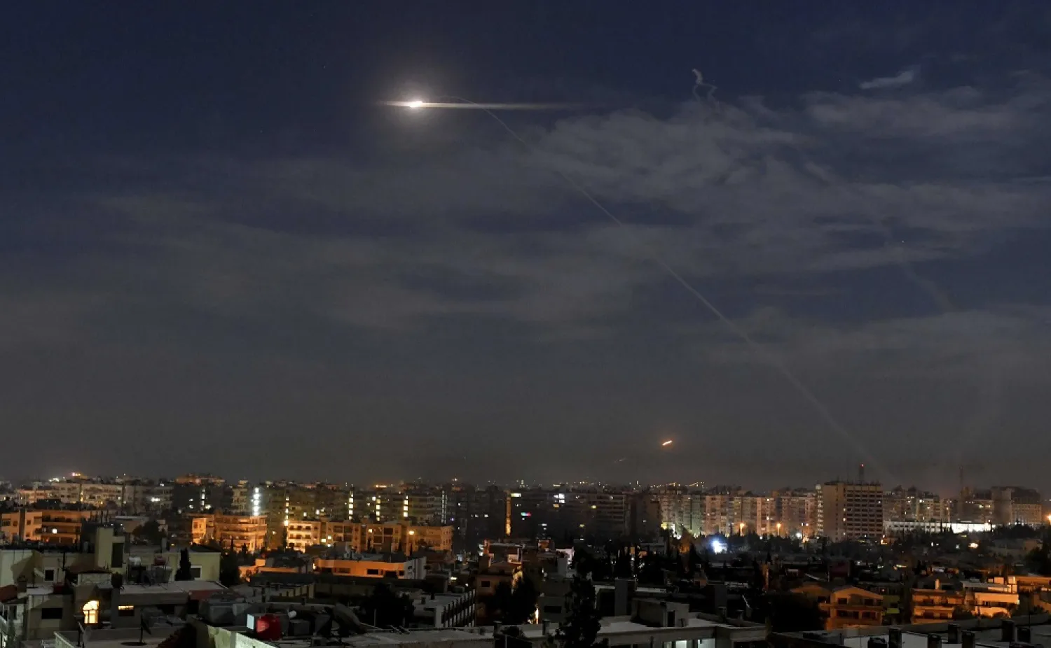 In this photo released by the Syrian official news agency SANA, shows missiles flying into the sky near the international airport, in Damascus, Syria, Jan. 21, 2019. (AP)