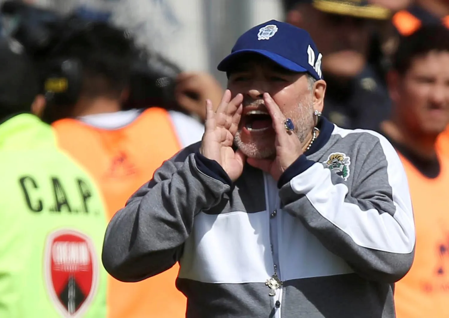 FILE PHOTO: Soccer Football - Superliga - Gimnasia y Esgrima v Racing Club - Juan Carmelo Zedillo Stadium, La Plata, Argentina - September 15, 2019 Gimnasia y Esgrima coach Diego Maradona during the match REUTERS/Agustin Marcarian