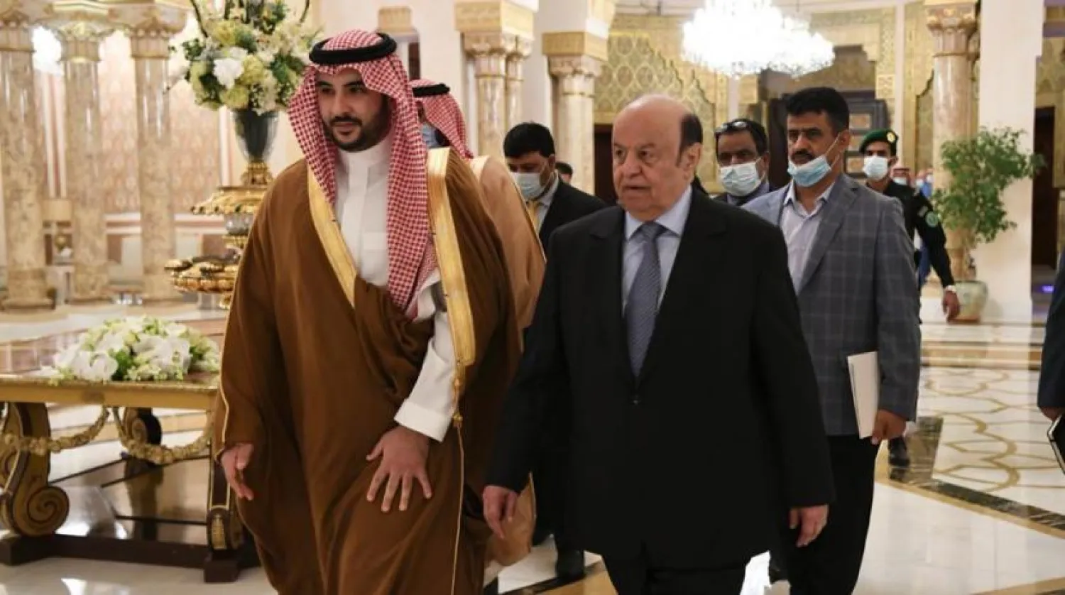 Saudi Deputy Defense Minister Prince Khalid bin Salman and Yemeni President Abdrabbuh Mansur Hadi 