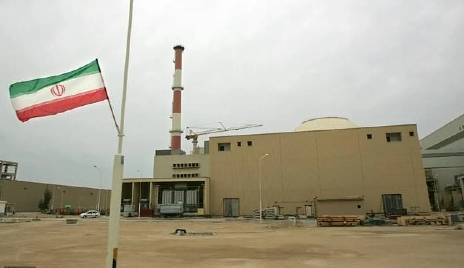 An Iranian flag outside the building housing the reactor of the Bushehr nuclear power plant in the southern Iranian port town of Bushehr in 2007. AFP