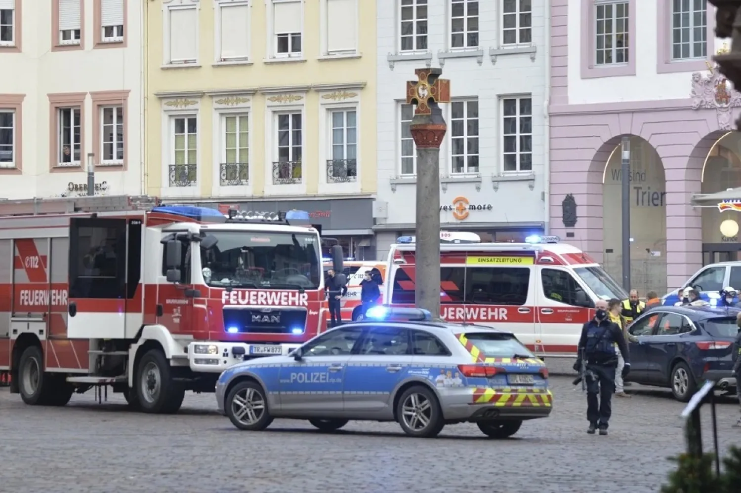 A square is blocked by the police in Trier, Germany, after a car drove into a pedestrianized zone. (AP)