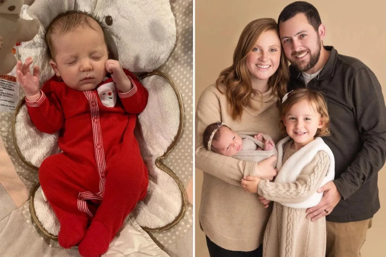 Yeni dünyaya gelen Molly Everette Gibson (solda), ebeveynleri Tina ve Benjamin Gibson ve kız kardeşi Emma Wren Gibson (sağda) (Haleigh Crabtree Photography)