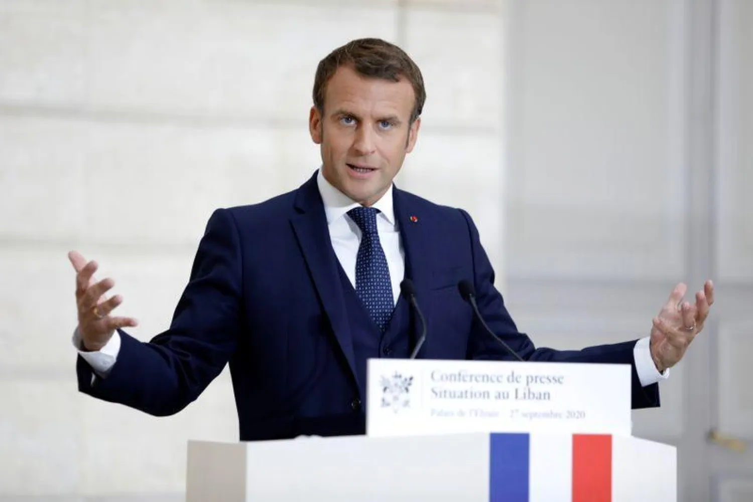 FILE PHOTO: French President Emmanuel Macron speaks during a news conference on the political situation in Lebanon in Paris, France September 27, 2020. Lewis Joly/Pool via REUTERS
