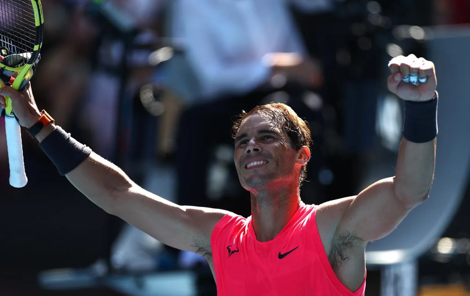 Rafael Nadal celebrates winning a match at the Australian Open in January 2020. Reuters file photo