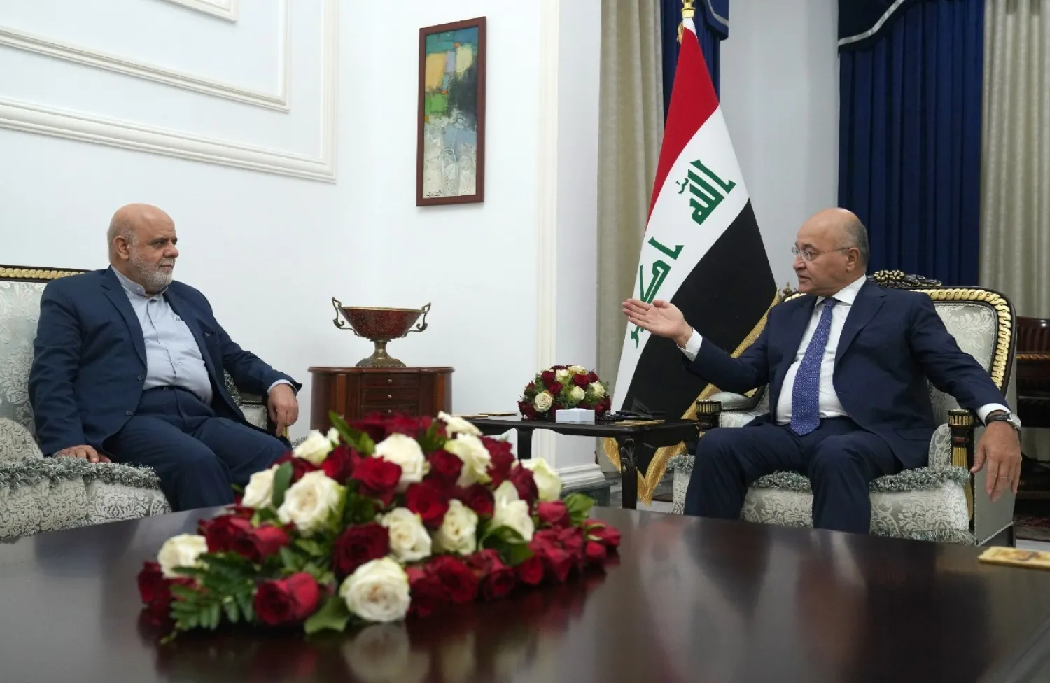 Iraqi President Barham Salih with Iran’s Ambassador to Iraq, Iraj Masjedi (Iraqi Presidency)
