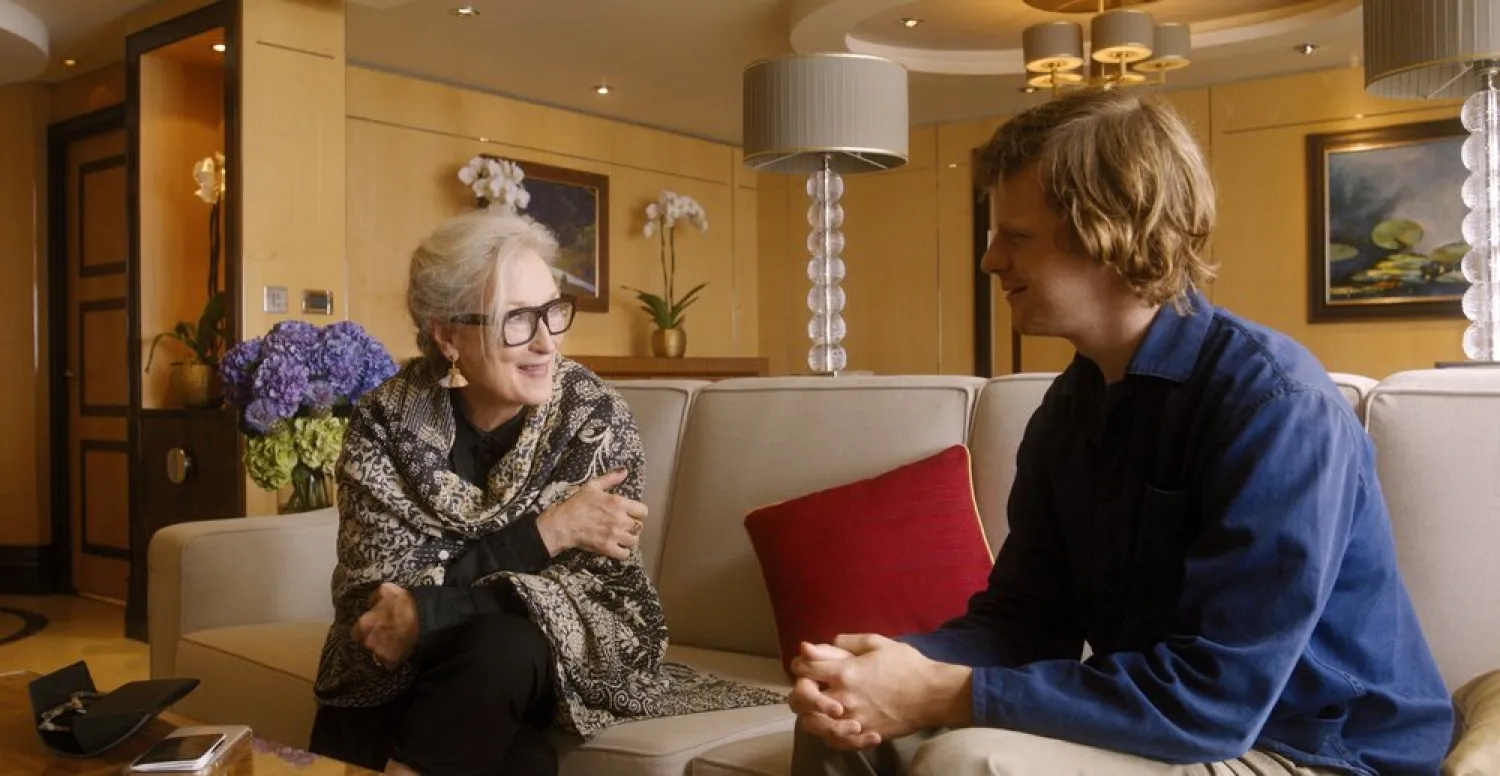 This image released by HBO Max shows Meryl Streep, left, and Lucas Hedges in a scene from "Let Them All Talk." (HBO Max via AP)
