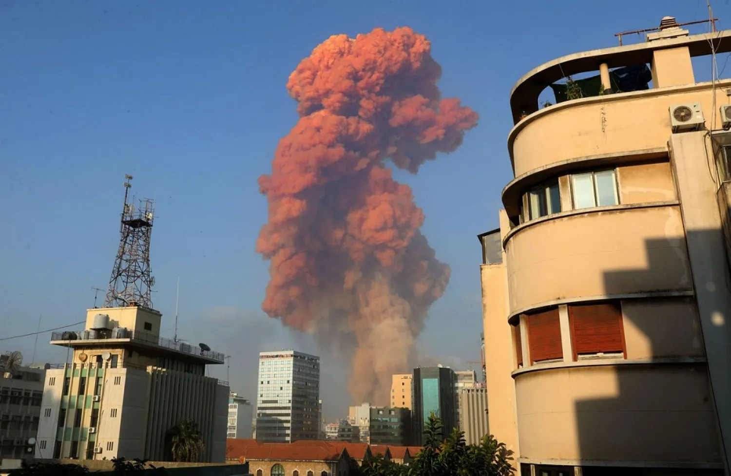 Smoke rises after the explosion at Beirut port, Beirut, Lebanon, on August 4, 2020. (Getty Images)