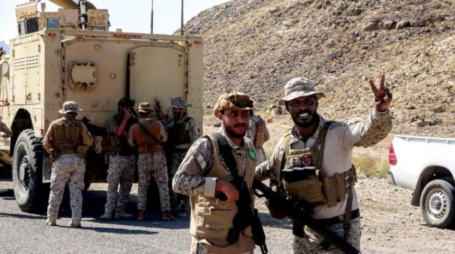 Saudi soldiers supervising the separation of forces in Abyan, Yemen. (AFP)