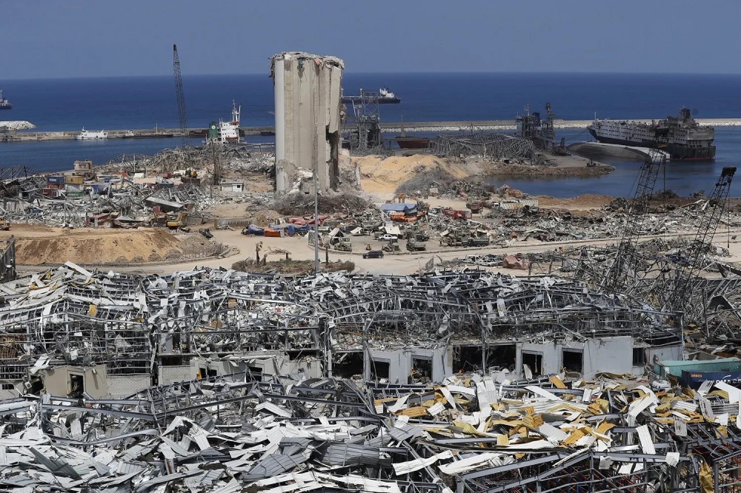 The photo shows the scene of the Aug. 4 explosion that hit the seaport of Beirut, Lebanon, Aug. 19, 2020. (AP)