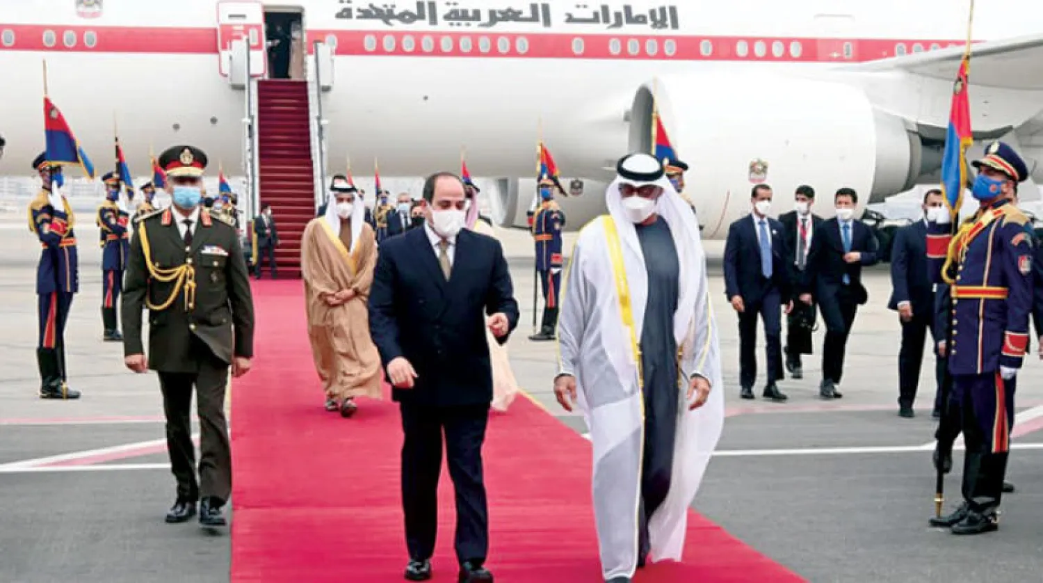 ‎الرئيس المصري خلال استقباله الشيخ محمد بن زايد آل نهيان ولي عهد أبو ظبي أمس في القاهرة (موقع المتحدث الرسمي لرئاسة الجمهورية)