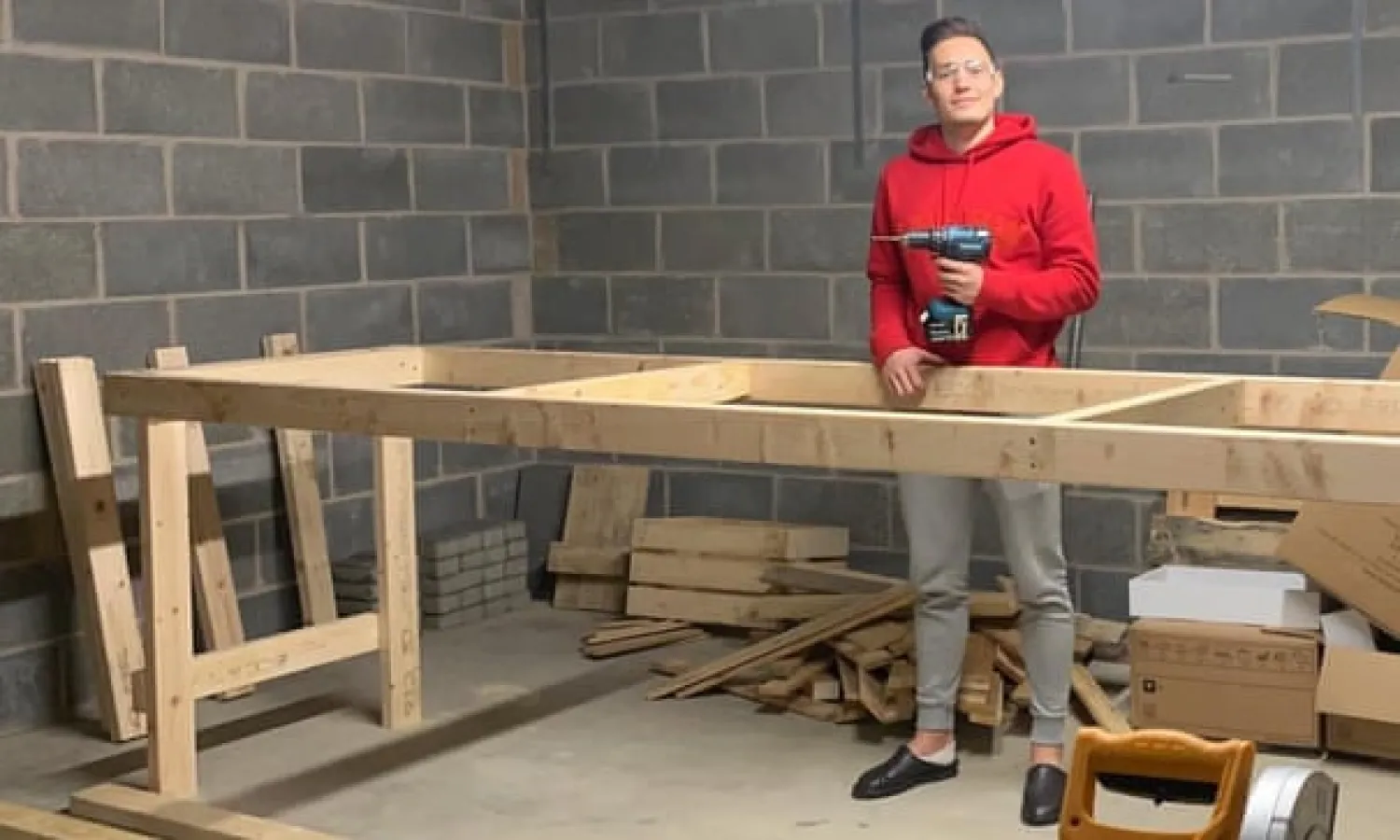 Swansea’s Connor Roberts in his workshop, where he has made everything from a dining table for one of the club’s physios to dog bowls. Photograph: Connor Roberts