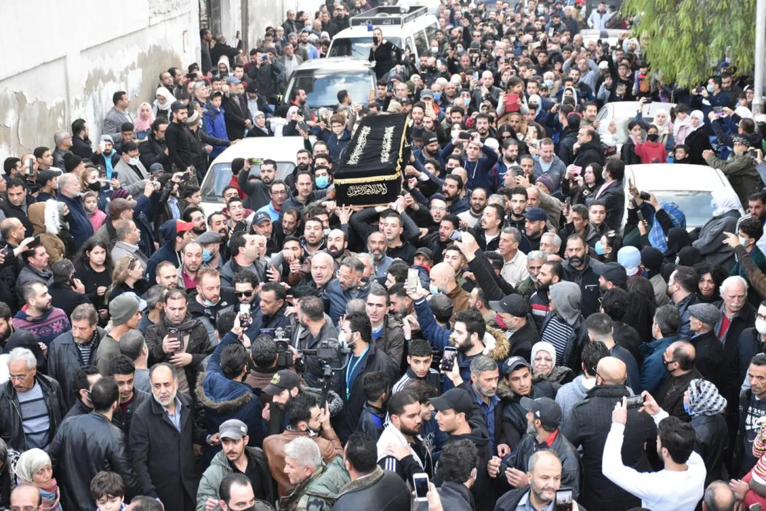 A general view of the funeral procession for Syrian director Hatem Ali in Damascus, Syria, on January 1. (EPA)