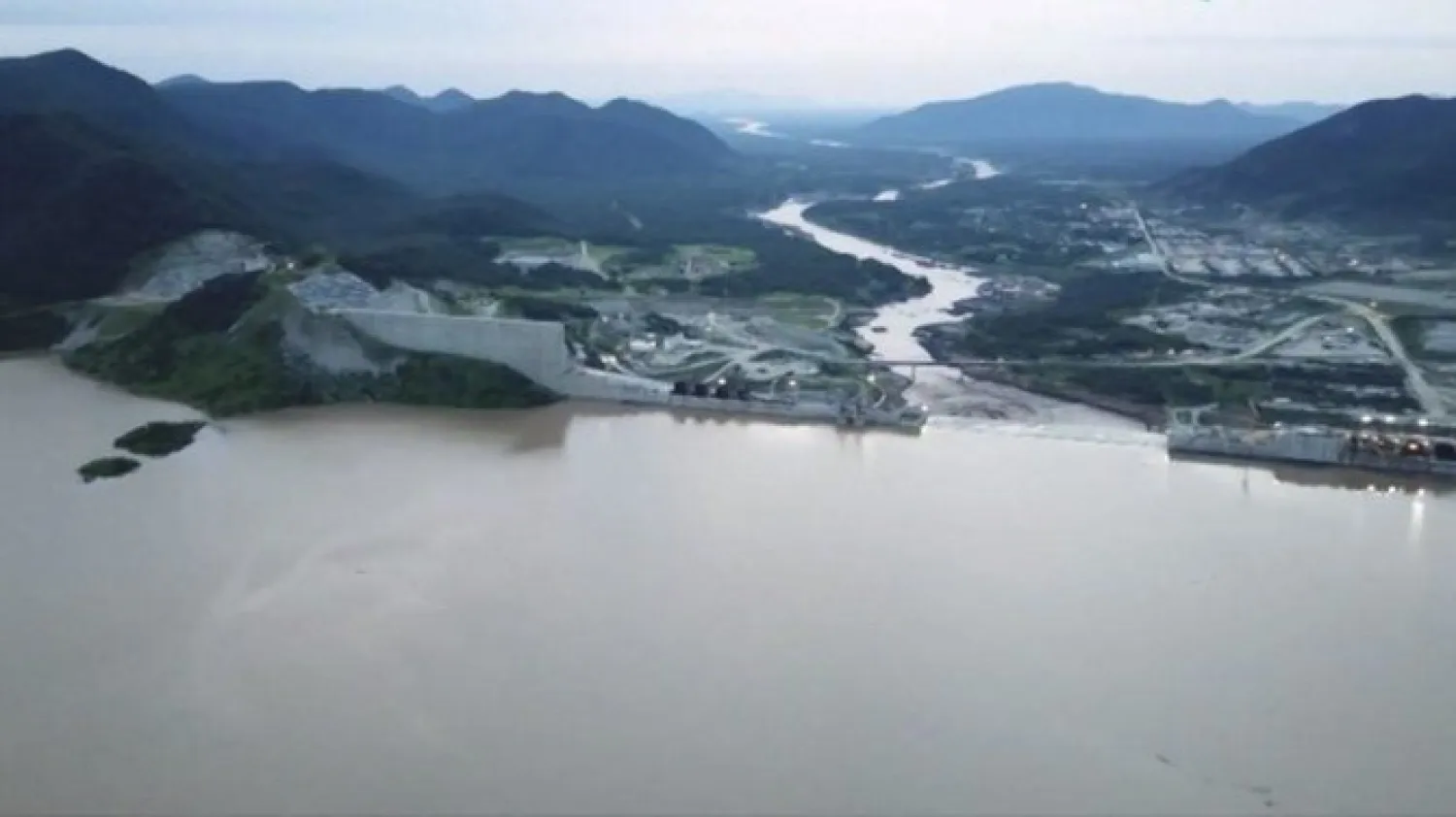 This frame grab from a video shows a view of water levels at the Grand Ethiopian Renaissance Dam in Ethiopia. (File/AFP)
