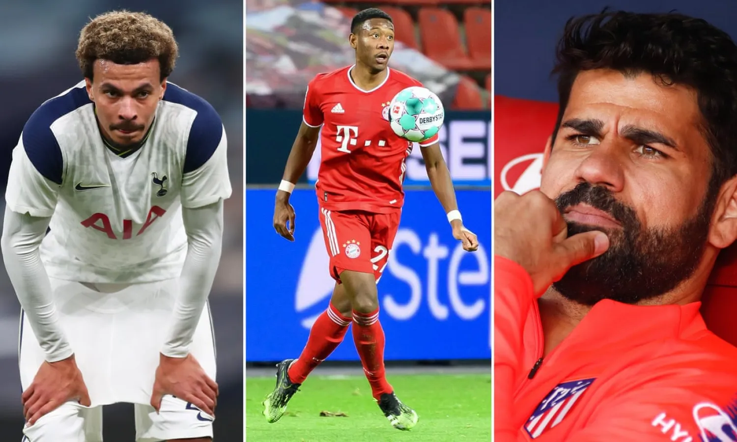  Dele Alli is out of favour at Tottenham, David Alaba has not extended his contract at Bayern Munich and Diego Costa’s Atlético Madrid deal has been cancelled. Composite: PA/Rex
