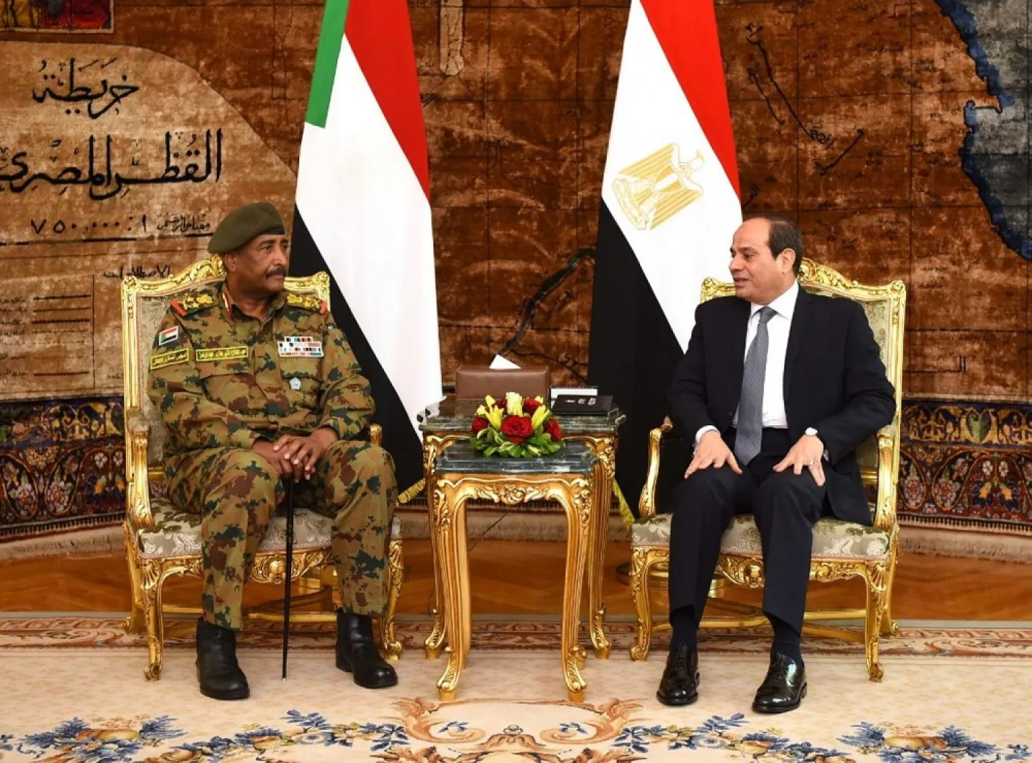 Egyptian President Abdul Fattah al-Sisi receives Chairman of Sudan’s Sovereign Council Abdel Fattah al-Burhan in Cairo. (AFP file photo)