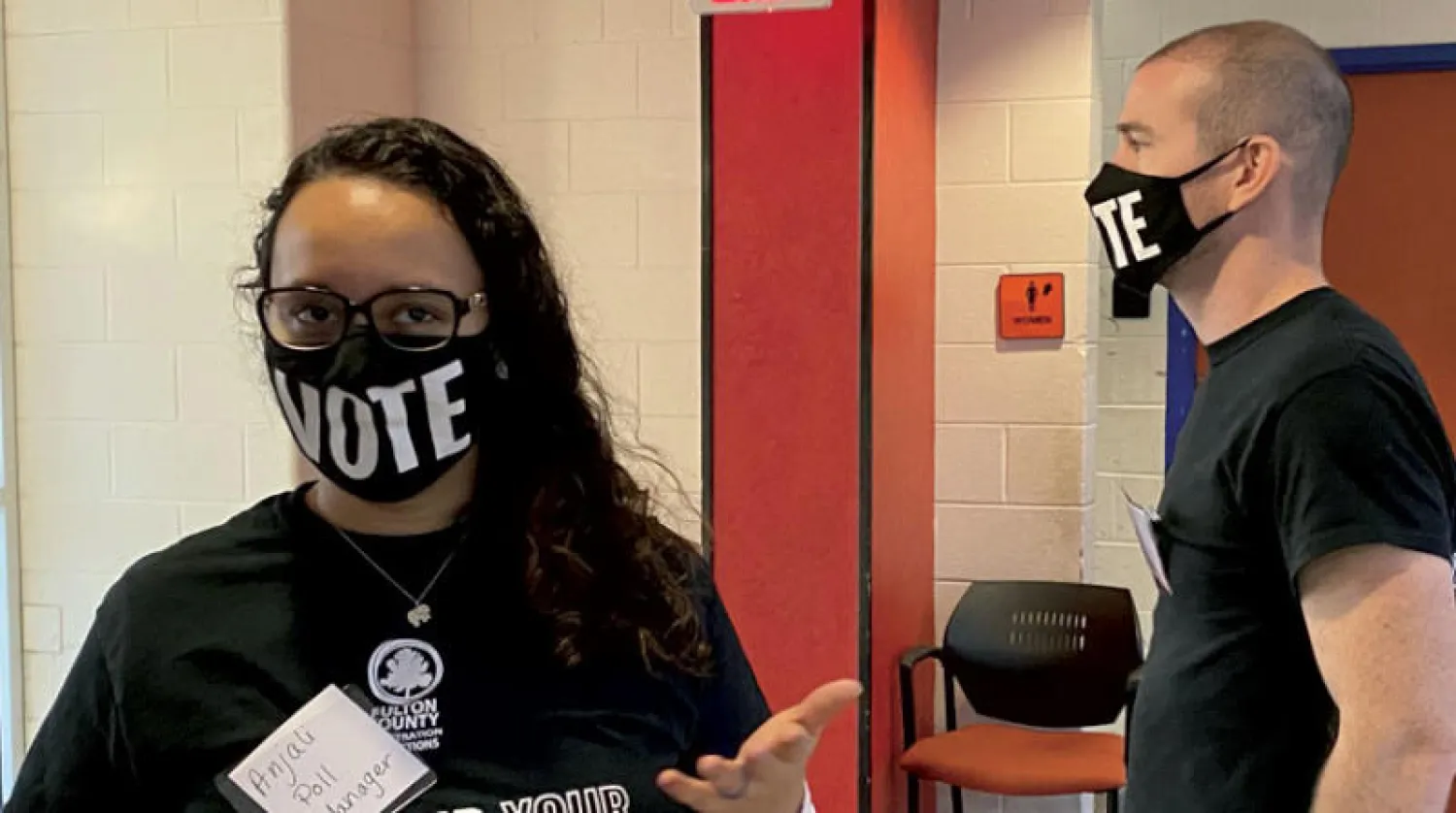 أحد مراكز الاقتراع في جورجيا أمس (الشرق الأوسط)