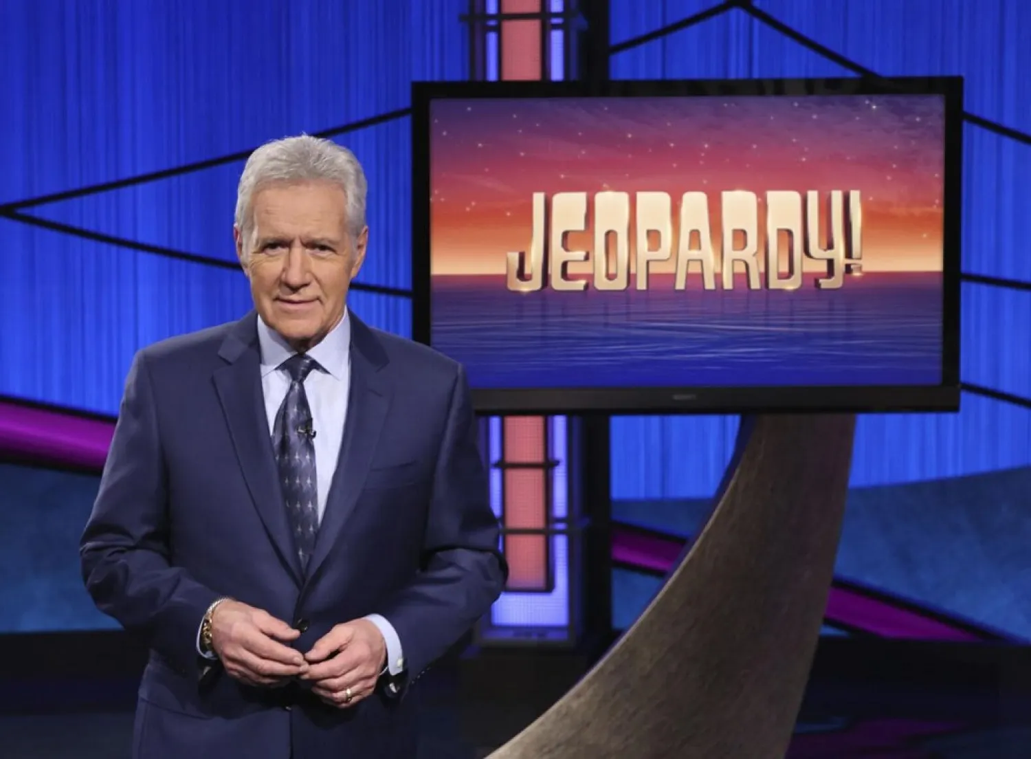 This image released by Jeopardy! shows Alex Trebek, host of the game show "Jeopardy!" (Jeopardy! via AP)