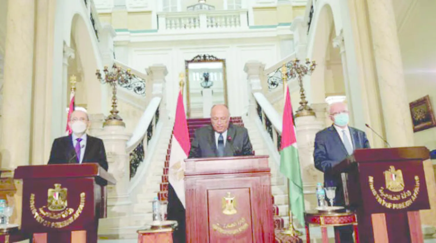 وزراء خارجية مصر والأردن وفلسطين في القاهرة ديسمبر الماضي (الشرق الأوسط)