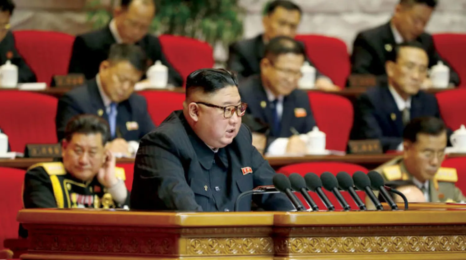 صورة وزّعتها أمس الوكالة الرسمية لكوريا الشمالية لأعمال المؤتمر الثامن للحزب الحاكم (أ.ف.ب)