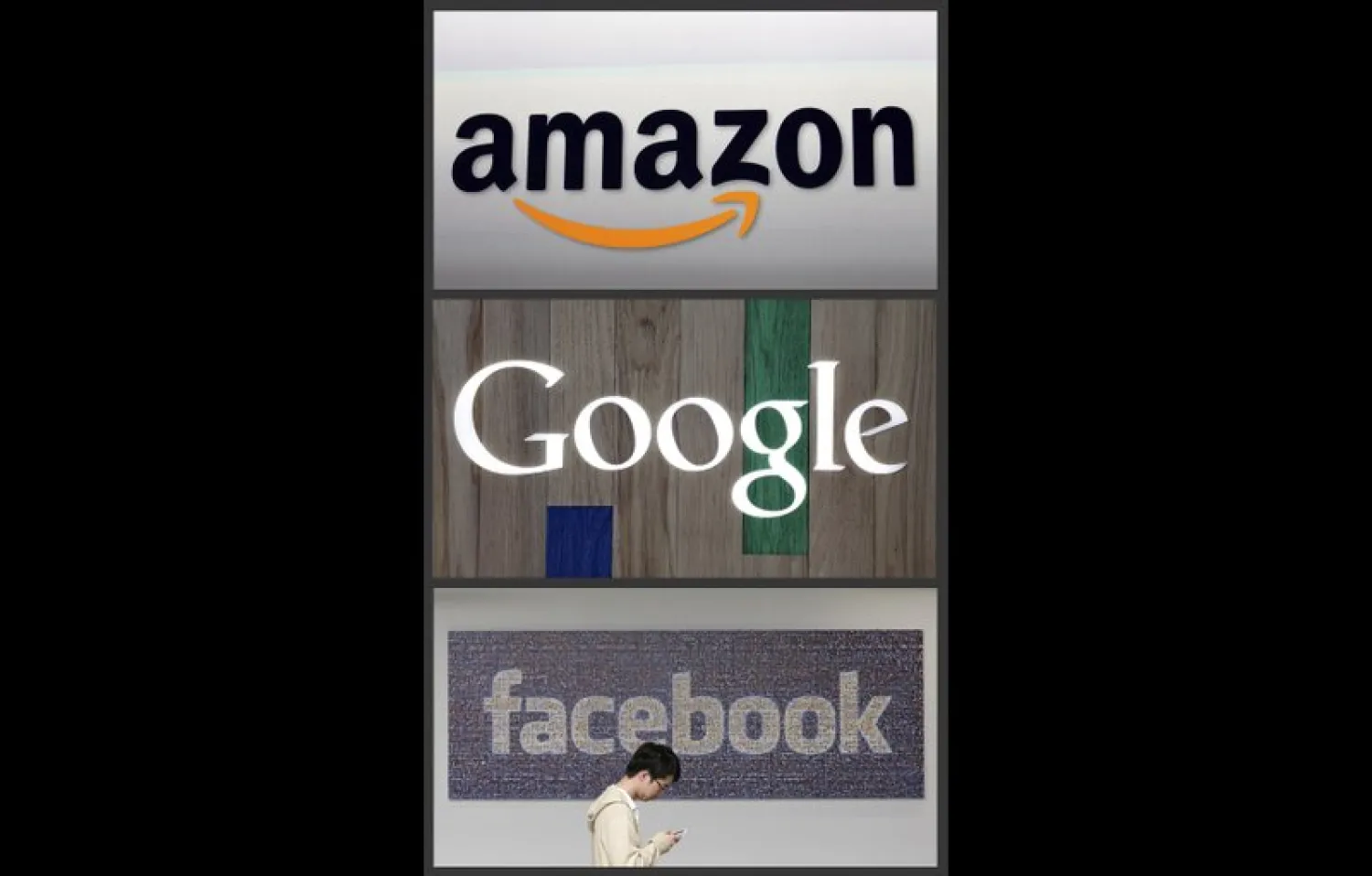 FILE - This photo combo of images shows the Amazon, Google and Facebook logos.AP